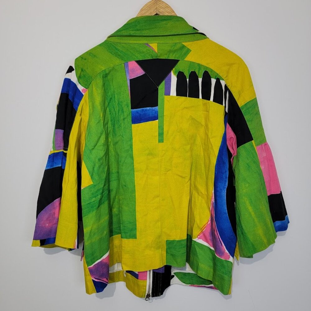 Vintage Berek Abstract Wearable Artsy Jacket Sz XL Full Zip Pockets Flare Sleeve - Picture 6 of 13